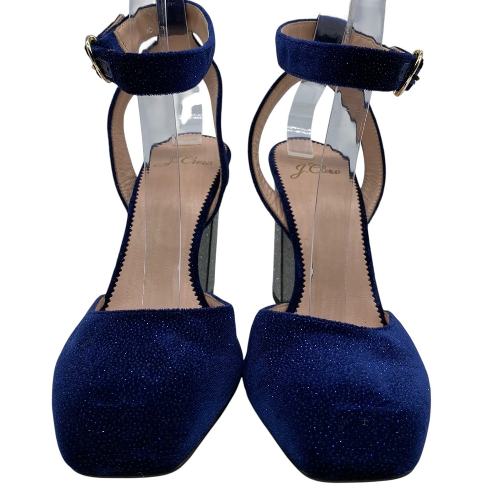 J. Crew Womens Shoes Harlow Heels Sz 7.5 Blue Silver Glitter Party Italy Glam - Picture 7 of 15